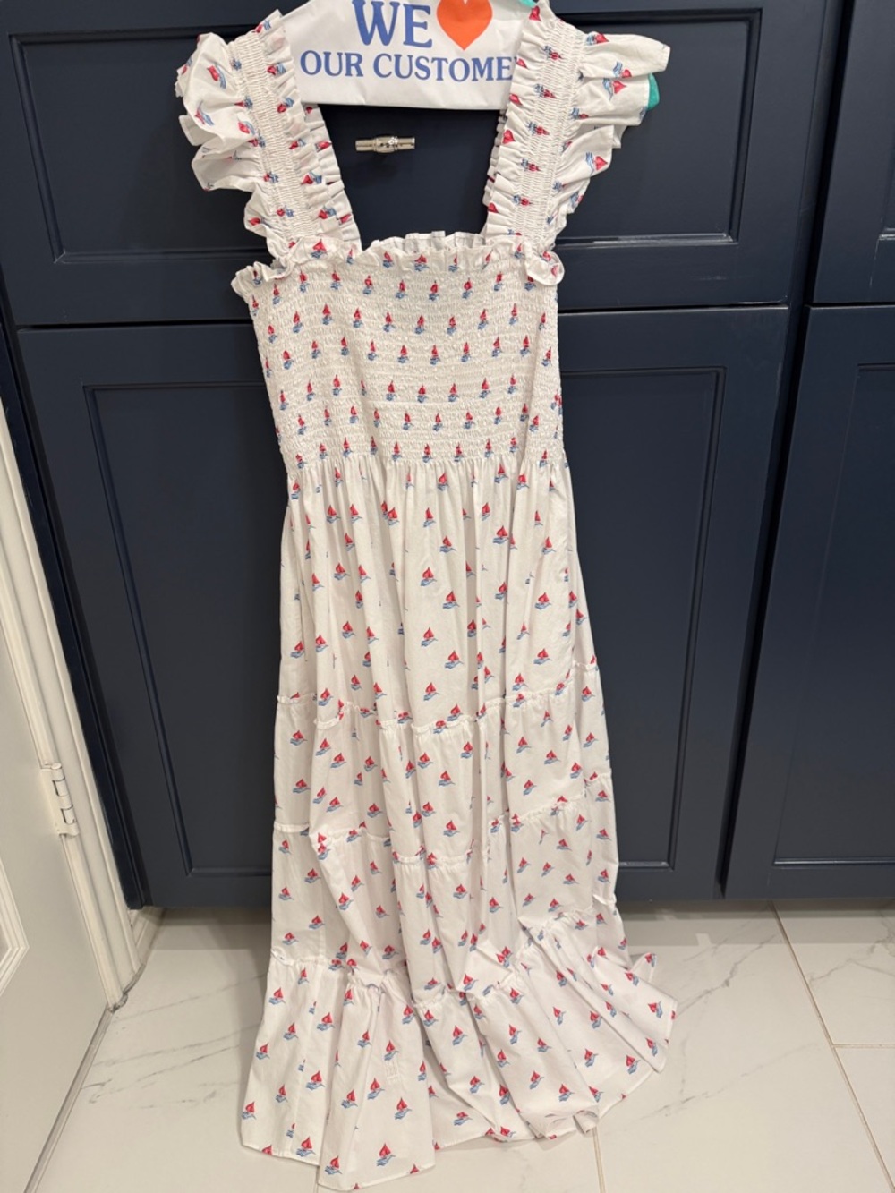 Hill House Nap Dress with Red & Blue Sailboat Print